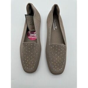 Skechers Cleo's Women Taupe Rhinestone Knit Loafers 159002 Size 9 NEW
